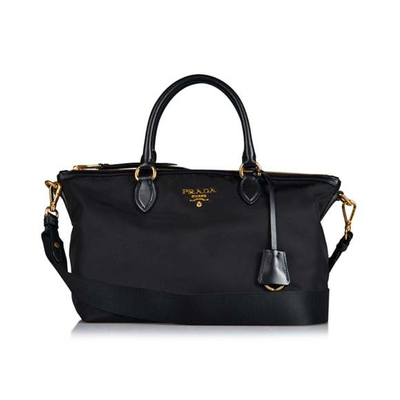 Prada Tessuto Nylon Black Leather Clochette Crossbody Tote - Picture 1 of 12